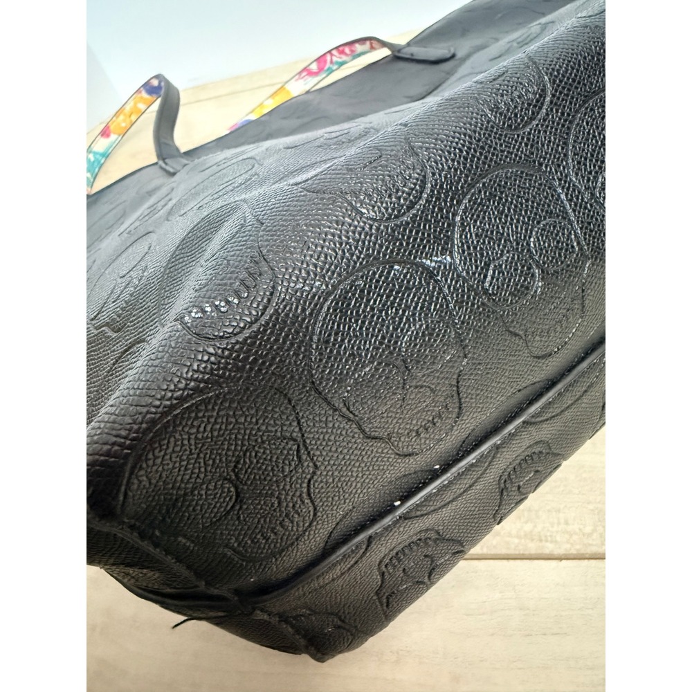Betsey Johnson Skull Embossed Tote Bag Graffiti Lining Faux Leather Black - Picture 7 of 13